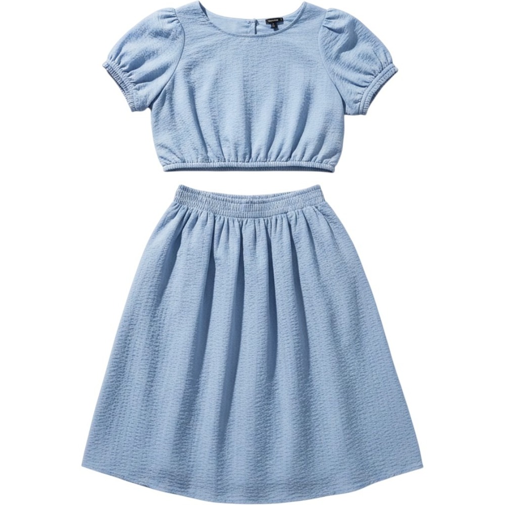 Torrid Blue 2 Piece Set Puff Sleeve Crop Top & Midi Skirt Plus Size 2 Fall Wear